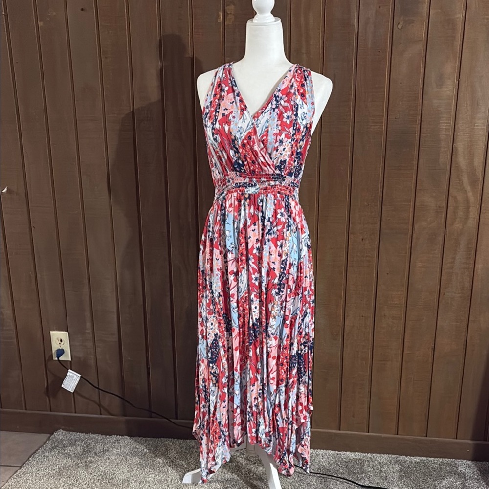 Pink and Red Asymmetrical Sundress with V-Neck